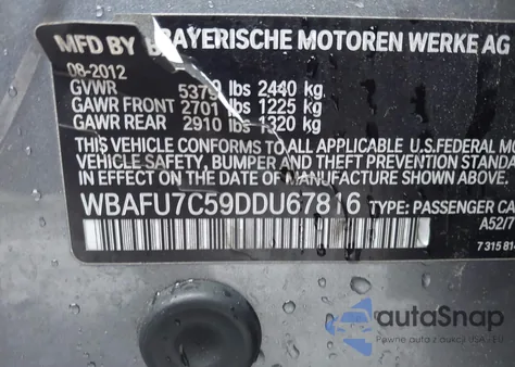 2013 BMW 535I xDrive from USA, damaged, VIN WBAFU7C59DDU67816